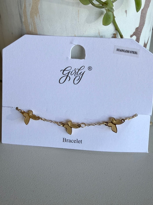 Gold Butterfly Charm & Chain Bracelet
