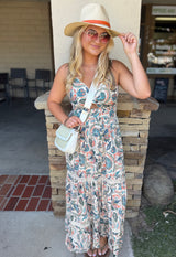 Kylie Ivory Paisley Print V-Neck Tank Maxi Dress by Angie