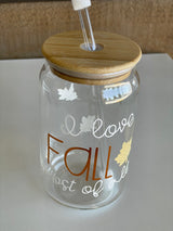 I Love Fall Most of All Glass Cup with Lid & Glass Straw