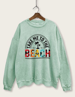 Take Me To The Beach Mineral Washed Mint Sweatshirt