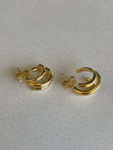 Triple Loop Gold Post Small Hoop Earrings