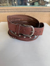 Brown Suede Feel & Silver Studded Twisted Belt
