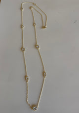 Vintage 18K Gold Dipped & Rectangle CZ Stones 36” Long Necklace