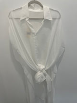 Lido Luxe White OS Long Button Down Cover-Up Top