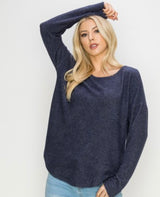 Navy Soft Brushed Hacci Long Sleeve Loungewear Sweater Top