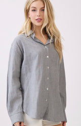 Black & White Stripe Button Down Long Sleeve Top