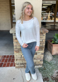Winter White Brushed Hacci Long Sleeve Scoop Neck Sweater Top