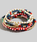 Pink, Blue & Gold Set of 10 Stretch Beaded Bracelets