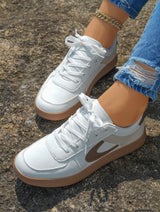 Coffee & Ivory PU Leather Lace Up Sneakers