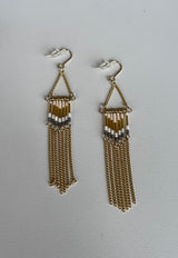 Taupe & Grey Tone Beaded w/Gold Fringe Earrings