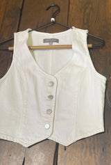 White Denim Vest w/Buttons by Just USA