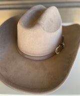 Taupe Cowgirl Hat w/Sparkly Buckle Band & Adjustable Fit