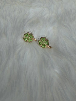 Light Green Rhinestone & Gold Clover Post Earrings