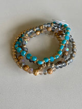 Brown, Gold & Turquoise Set of 4 Stretch Beaded Bracelets