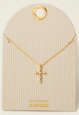 Diamond Cross Charm 18K Gold Dipped CZ Necklace w/Extender