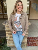 Buttery Suede Feel Taupe Moto Jacket w/Zippers & Pockets