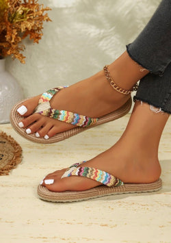 Kona Coast Straw Woven & Colorful Strap Flip Flops