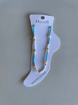 Turquoise, White & Gold Beaded Anklet