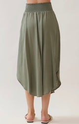 Sage Green Midi Skirt w/Smocked Waistband, Pockets and Round Hem