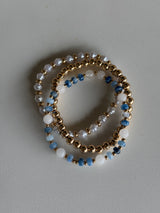 Blue, Gold & Pearl Set of 3 Stretch Beaded Bracelets