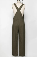Olive Green Pant Overall w/Front Pocket, Side Pockets & Button Side Closure
