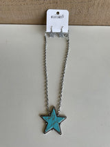 Wildflower Turquoise Star Pendant & Silver Chain Link Necklace and Earring Set