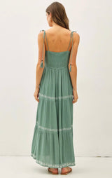 Teal Breezy Embroidered Tiered Maxi Dress w/Tie Straps
