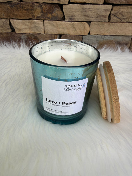 Love & Peace Black Raspberry Vanilla Coconut Soy Wax 7oz Candle