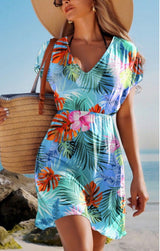 Tropical Beach Sheer Cover Up Dress w/Elastic Waist