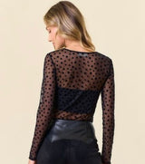 Black Sheer Star Print Long Sleeve Mesh Top