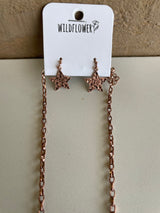 Wildflower Cream Star Pendant & Copper Chain Link Necklace and Earring Set