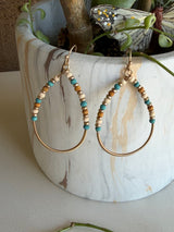 Earthy Color Seed Bead & Gold Teardrop Fishhook Earrings