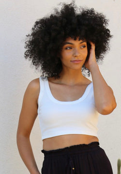 White Ribbed Knit Crop Tank by Angie