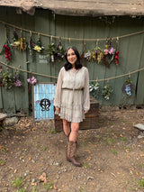 Calista Cream & Dusty Blue Tiered Dress