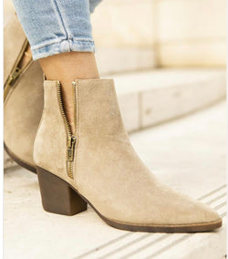 Chic Taupe Booties w/Smooth Texture & Zipper Side Detail