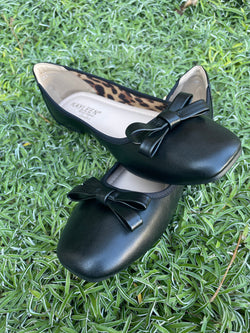 Kayleen Black Bow Flats w/Leopard Inner Design Shoes