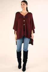 Wine Popcorn Striped Oversized Button Down Sweater Top