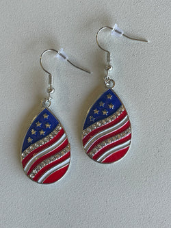 Stars & Stripes Silver Teardrop Fishhook Earrings