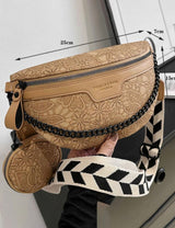 London Khaki Shoulder Bag & Coin Purse w/Tan & Black Guitar Strap and Chain