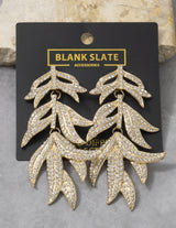 Glamorous Gold Dipped & Rhinestone Leaf Dangle Earrings
