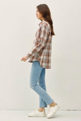 Mocha Plaid Soft Button Down Flannel Top