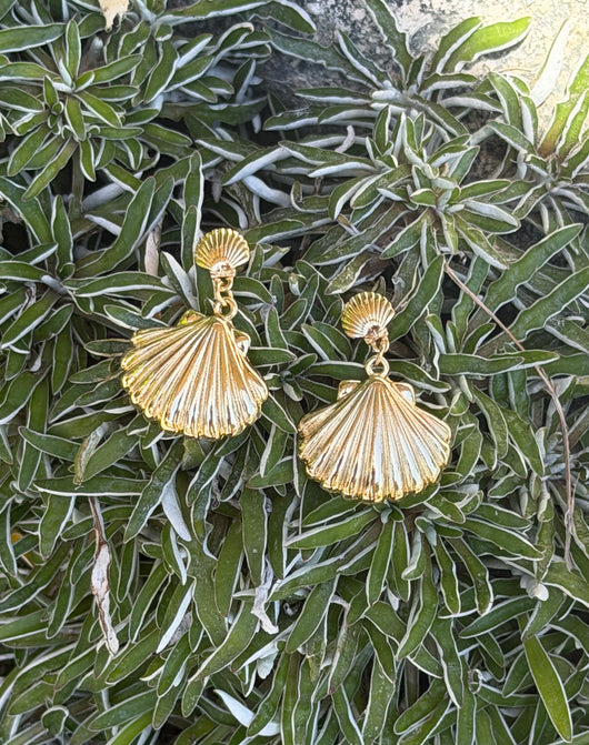 Gold Dipped Sea Shell Post & Dangle Earrings