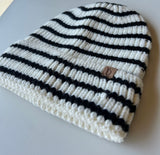 Black & White Stripe Beanie w/Fold Over Cuff