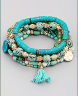 Turquoise Mix Set of 10 Beaded Bracelets