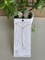 Gold Dipped Chain & Rectangle CZ Stone Hand Chain Bracelet