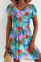 Tropical Beach Sheer Cover Up Dress w/Elastic Waist