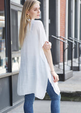 Lido Luxe White OS Long Button Down Cover-Up Top