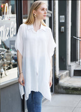 Lido Luxe White OS Long Button Down Cover-Up Top