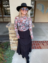 Black Tiered Maxi Skirt w/Elastic Waistband