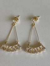 Gold Rectangle Stone Dangle Post Earrings